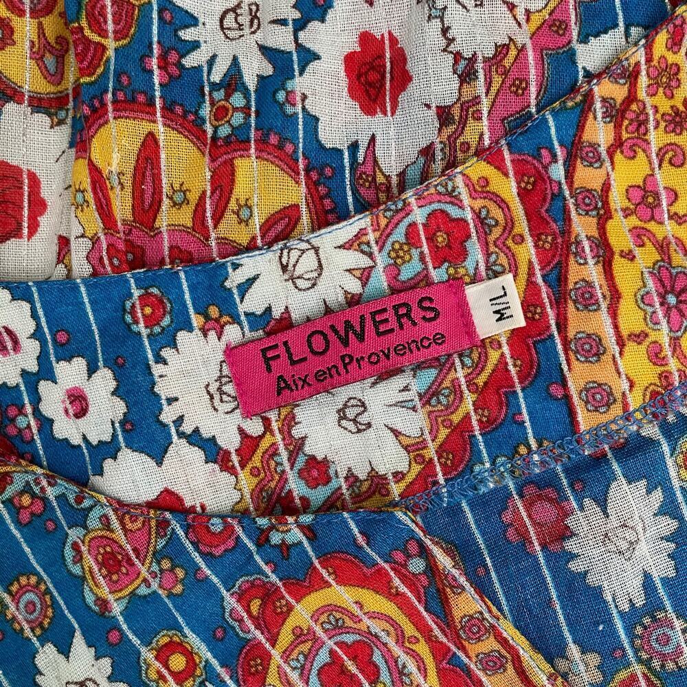 Flowers Brand Swimsuit Coverup Multi-colored Stripes 100% Cotton Women's SZ M/L - Picture 6 of 6